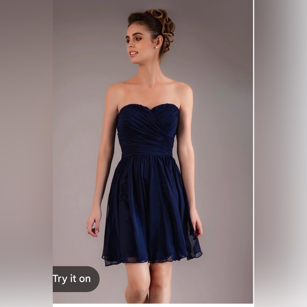 Bill Levkoff Navy Strapless Blue Ruched Sweetheart Neckline Pleated Skirt Size 4